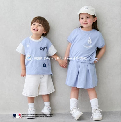 Japanese pe#main x MLB two-piece set (80-130cm) for girls (Summer TOPS SKIRTS) 