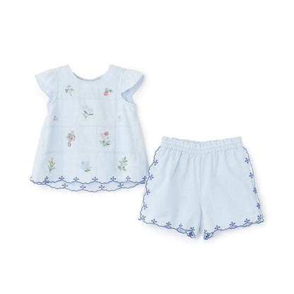 日本童裝 pe#main 達尼卡爾刺繡兩件套裝 80-130cm 女童款 夏季 TOPS PANTS