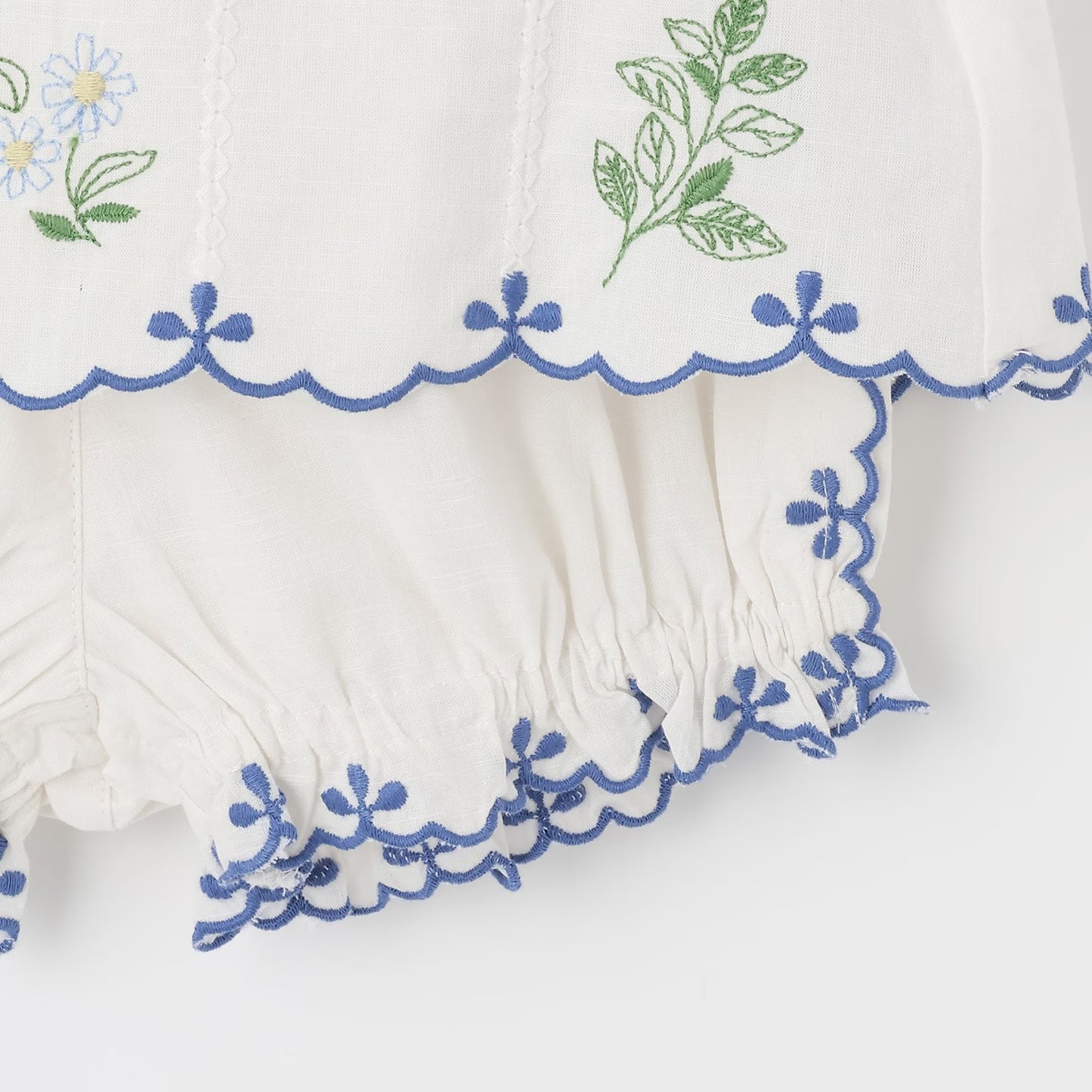 日本童裝 pe#main 達尼卡爾刺繡兩件套裝 70-80cm 女童款 初生嬰兒 夏季 TOPS PANTS