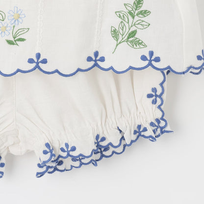 日本童裝 pe#main 達尼卡爾刺繡兩件套裝 70-80cm 女童款 初生嬰兒 夏季 TOPS PANTS