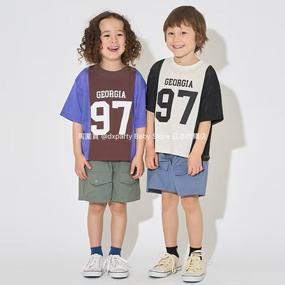 Japanese children's clothing b・R# water-absorbing quick-drying touch cool color-block mesh sports top 100-150cm boys/girls summer TOPS 