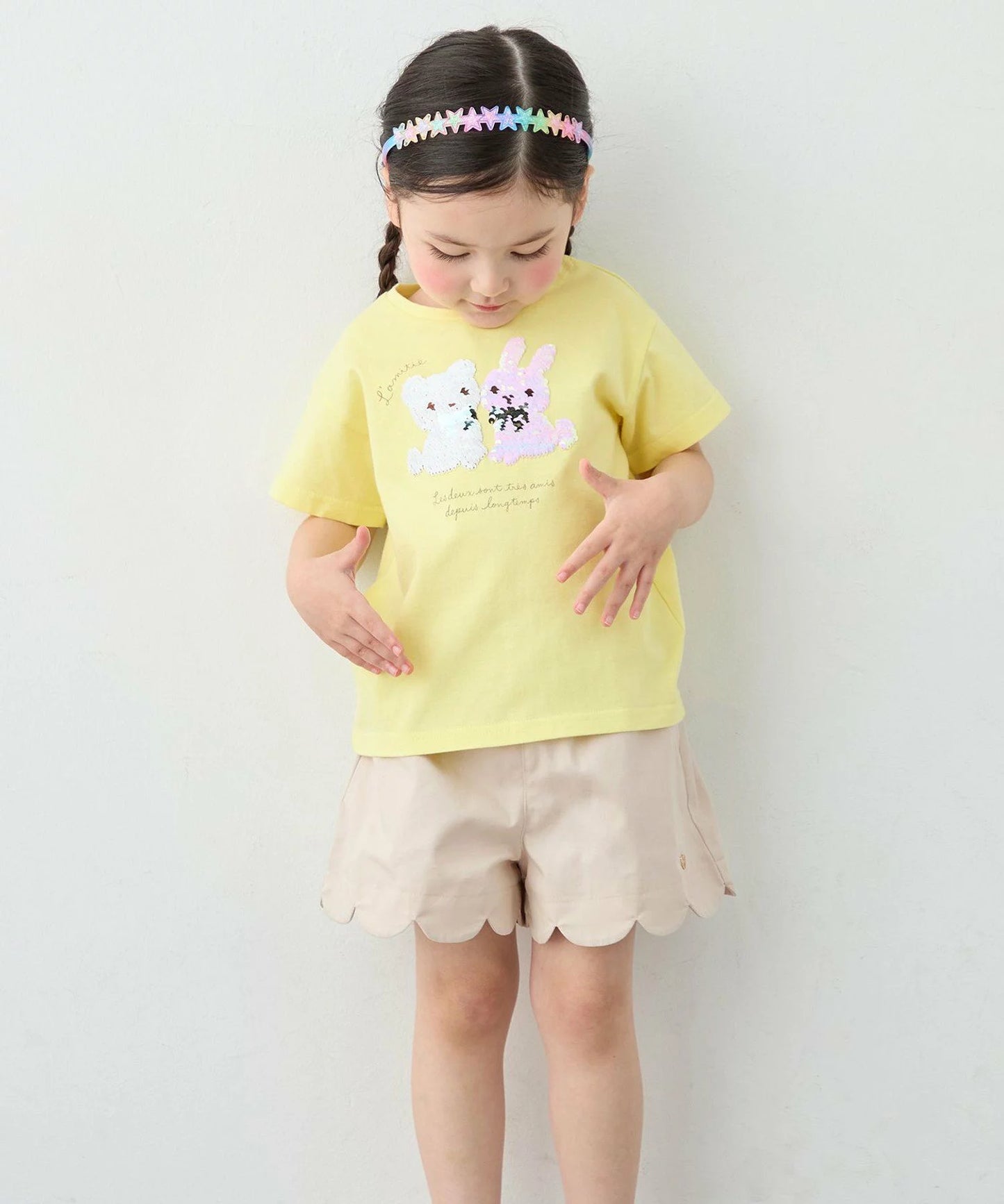 日本童裝 aF#a325 珠片印花上衣 100-150cm 女童款 夏季 TOPS