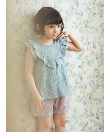 日本童裝 BE#AMS mini 刺繡荷葉邊上衣短褲兩件套裝 90-150cm 男童款 夏季 TOPS PANTS