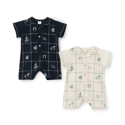 日本童裝 pe#main 印度棉圖案刺繡連衣 70-80cm 男童款 初生嬰兒 夏季 Jumpsuit