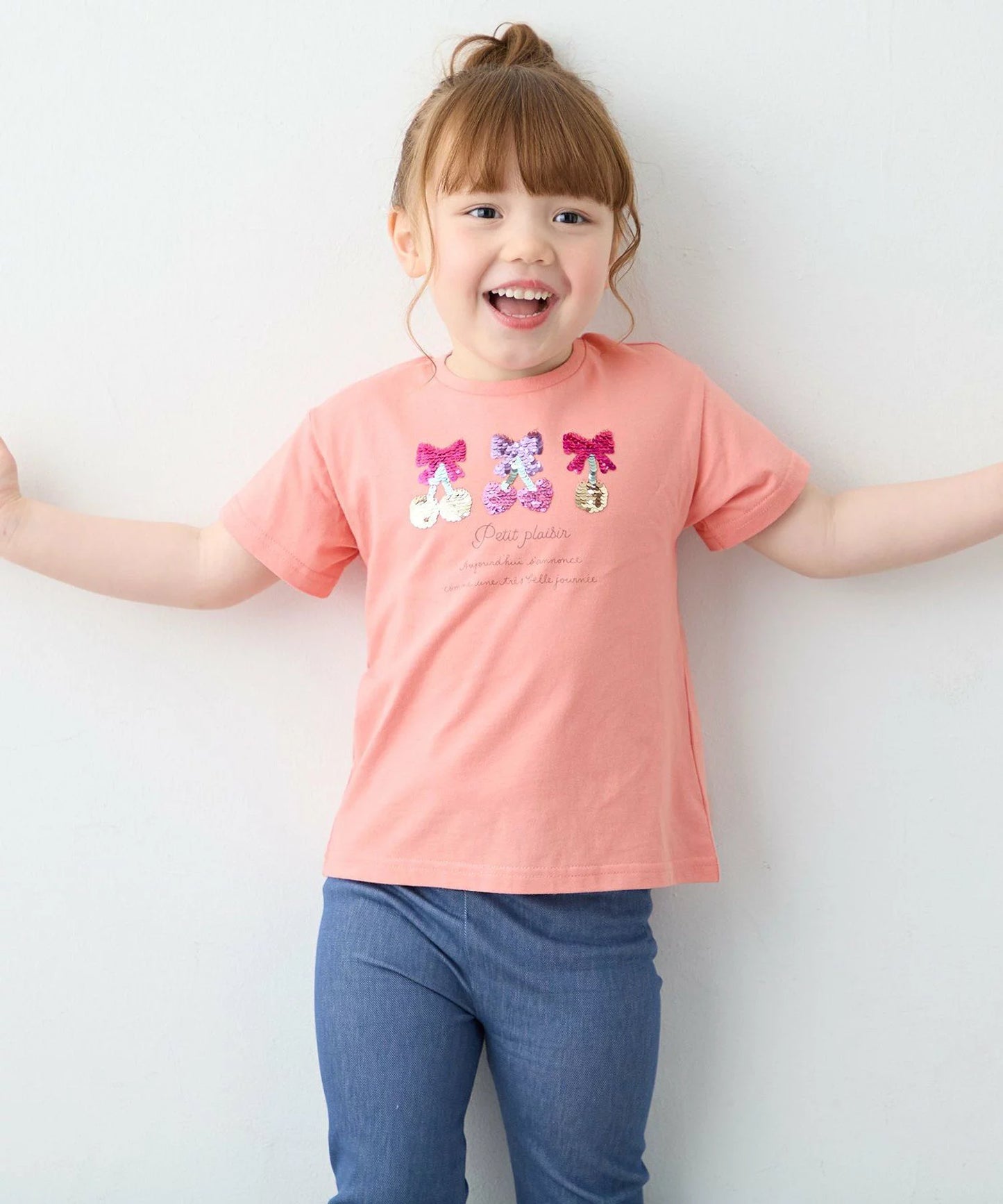 日本童裝 aF#a325 珠片印花上衣 100-150cm 女童款 夏季 TOPS