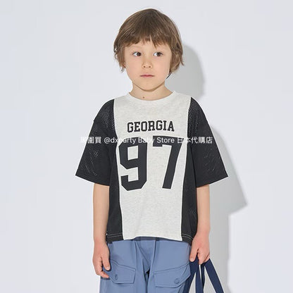 Japanese children's clothing b・R# water-absorbing quick-drying touch cool color-block mesh sports top 100-150cm boys/girls summer TOPS 