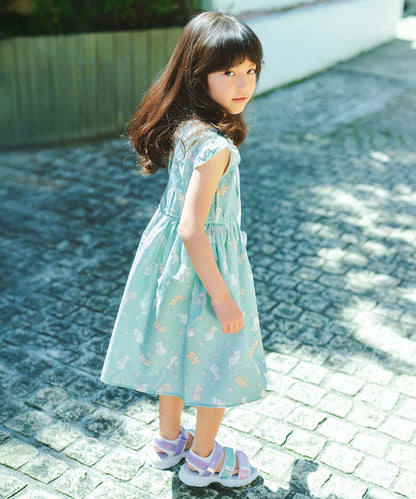日本童裝 aF#a325 接觸冷感 全印花連身裙 90-140cm 女童款 夏季 DRESSES