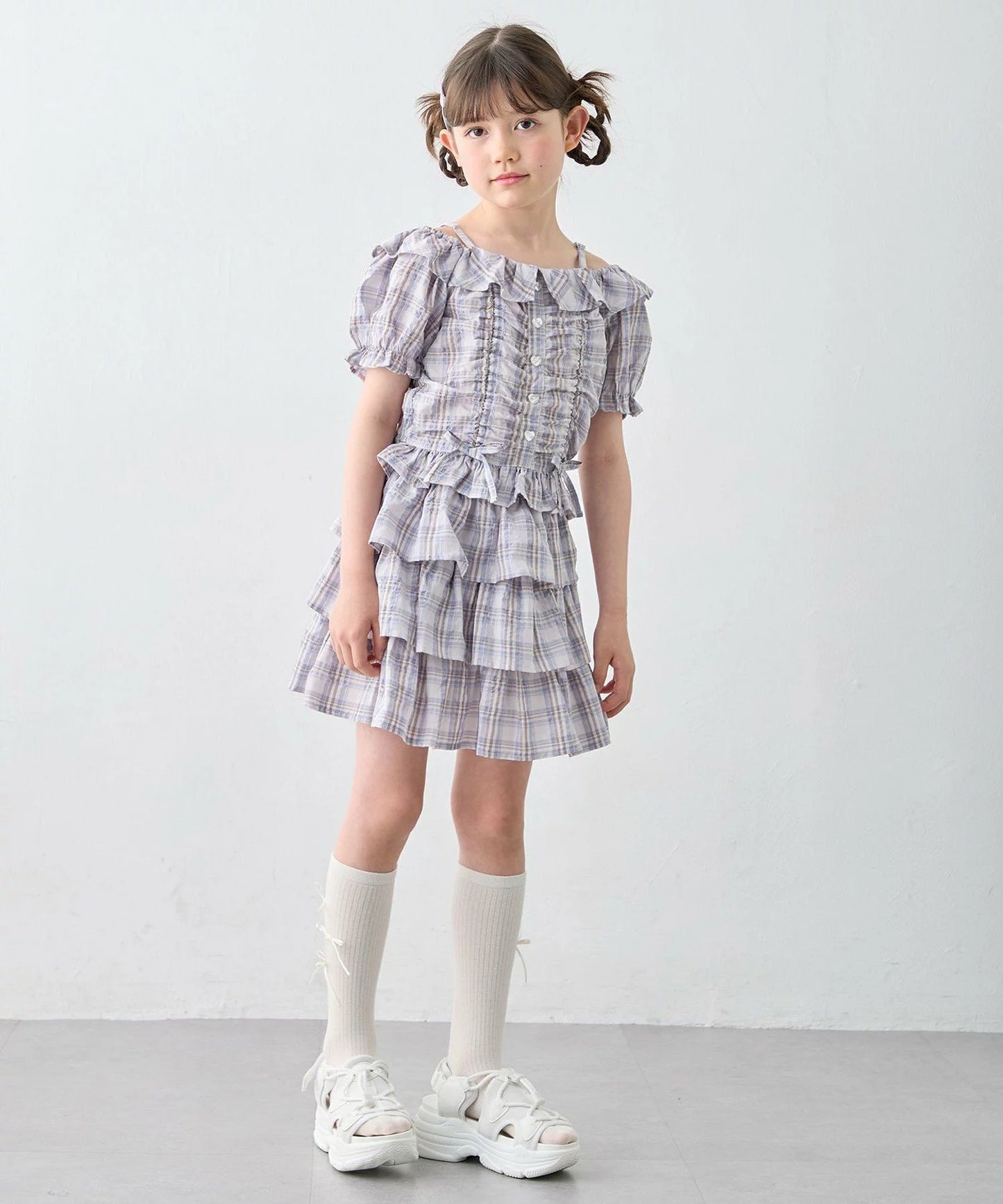 日本童裝 aF#a325 雙向格紋吊帶襯衫 110-160cm 女童款 夏季 TOPS