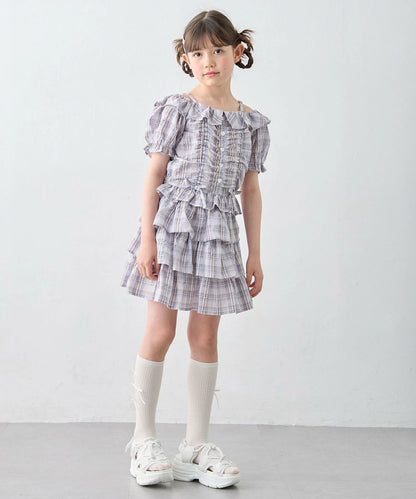日本童裝 aF#a325 雙向格紋吊帶襯衫 110-160cm 女童款 夏季 TOPS