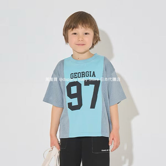 Japanese children's clothing b・R# water-absorbing quick-drying touch cool color-block mesh sports top 100-150cm boys/girls summer TOPS 