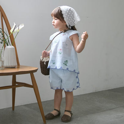日本童裝 pe#main 達尼卡爾刺繡兩件套裝 80-130cm 女童款 夏季 TOPS PANTS
