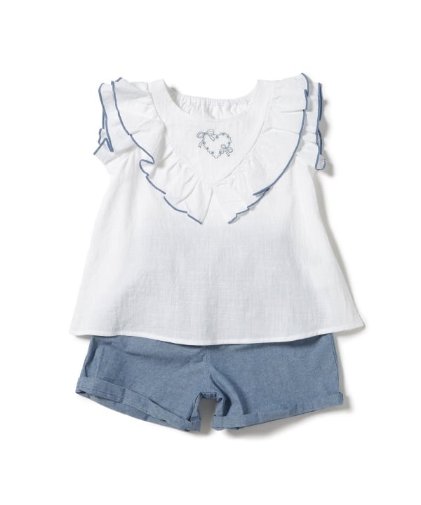 日本童裝 BE#AMS mini 刺繡荷葉邊上衣短褲兩件套裝 90-150cm 男童款 夏季 TOPS PANTS