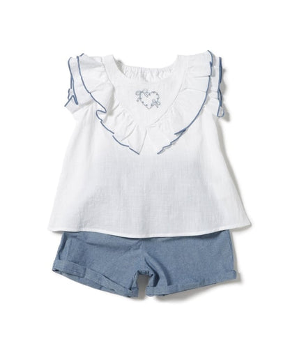 日本童裝 BE#AMS mini 刺繡荷葉邊上衣短褲兩件套裝 90-150cm 男童款 夏季 TOPS PANTS