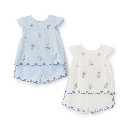 日本童裝 pe#main 達尼卡爾刺繡兩件套裝 80-130cm 女童款 夏季 TOPS PANTS