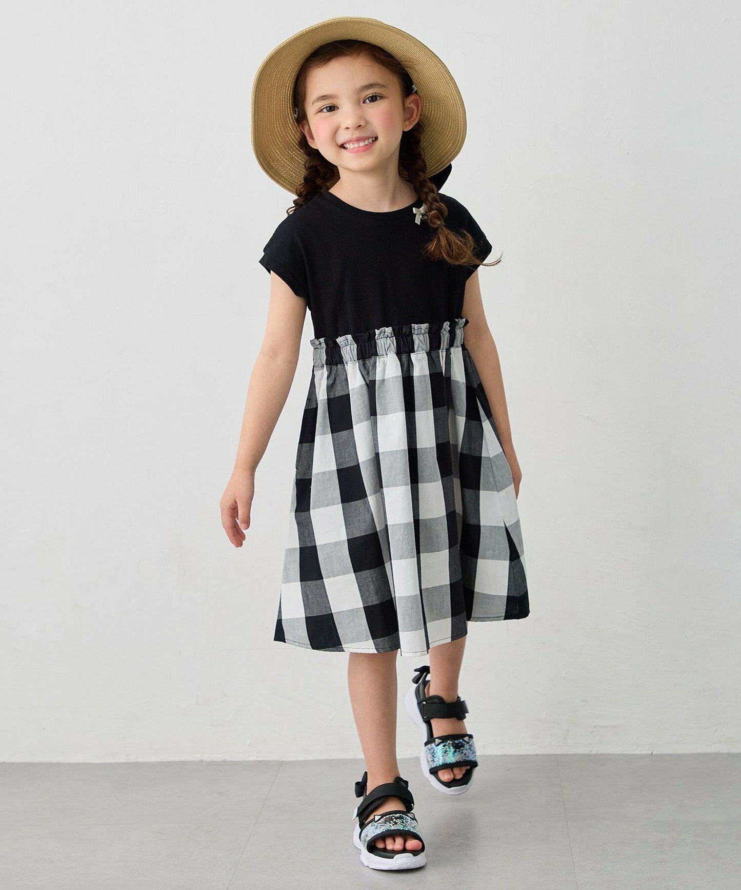 日本童裝 aF#a325 接觸冷感 拼接連身裙 90-150cm 女童款 夏季 DRESSES