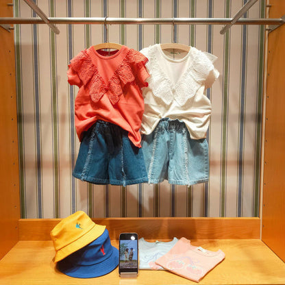 日本童裝 BE#AMS mini 棉質蕾絲上衣 90-140cm 女童款 夏季 TOPS