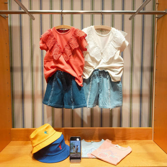 日本童裝 BE#AMS mini 棉質蕾絲上衣 90-140cm 女童款 夏季 TOPS