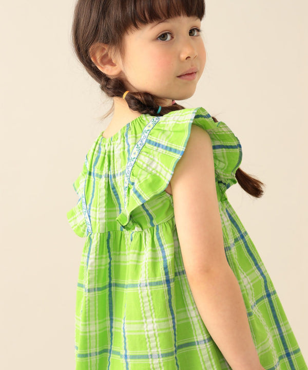 日本童裝 BE#AMS mini 格紋小飛袖上衣 90-140cm 女童款 夏季 TOPS