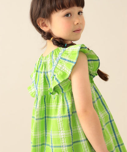 日本童裝 BE#AMS mini 格紋小飛袖上衣 90-140cm 女童款 夏季 TOPS