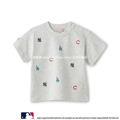 Japanese children's clothing pe#main x MLB logo embroidered short-sleeved top 80-130cm boys/girls summer TOPS 