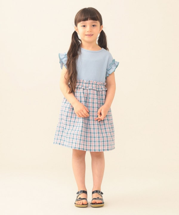 日本童裝 BE#AMS mini 華夫紋拼接連身裙 90-140cm 女童款 夏季 DRESSES