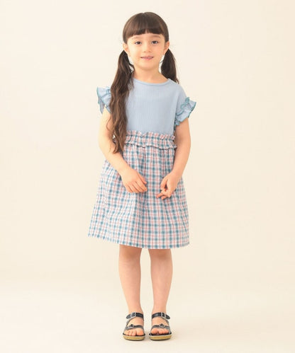日本童裝 BE#AMS mini 華夫紋拼接連身裙 90-140cm 女童款 夏季 DRESSES