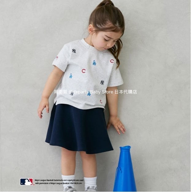 Japanese children's clothing pe#main x MLB logo embroidered short-sleeved top 80-130cm boys/girls summer TOPS 
