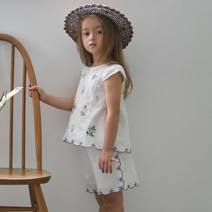 日本童裝 pe#main 達尼卡爾刺繡兩件套裝 80-130cm 女童款 夏季 TOPS PANTS