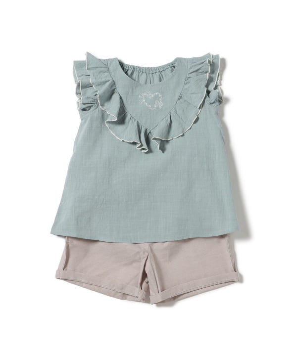 日本童裝 BE#AMS mini 刺繡荷葉邊上衣短褲兩件套裝 90-150cm 男童款 夏季 TOPS PANTS