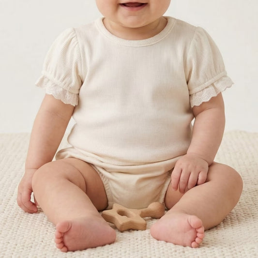 日本童裝 pe#main 蕾絲袖上衣 70-80cm 女童款 初生嬰兒 夏季 TOPS