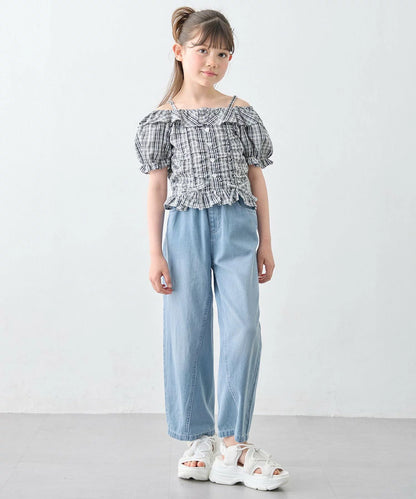 日本童裝 aF#a325 雙向格紋吊帶襯衫 110-160cm 女童款 夏季 TOPS
