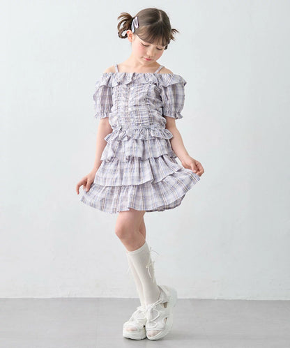 日本童裝 aF#a325 雙向格紋吊帶襯衫 110-160cm 女童款 夏季 TOPS