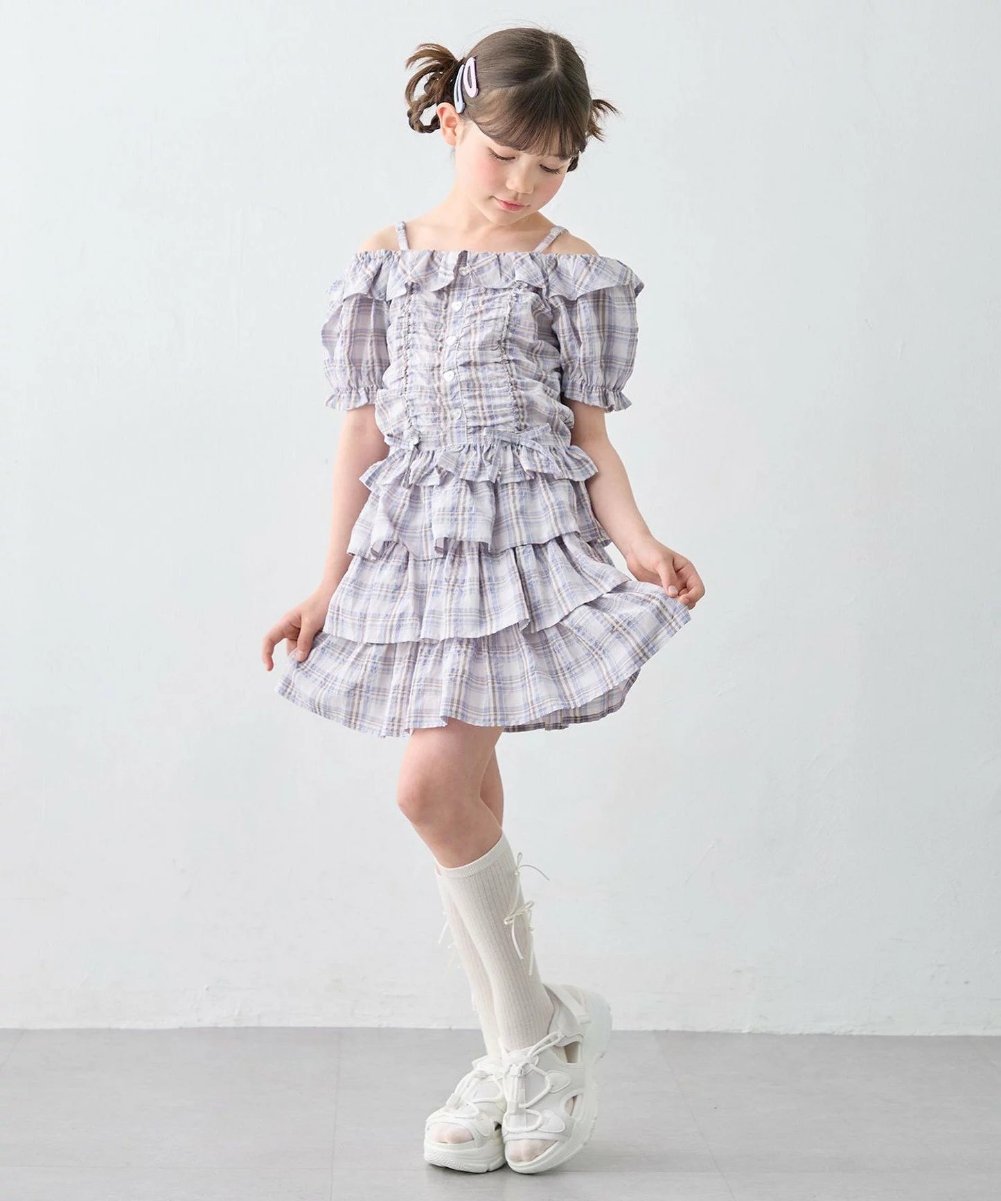 日本童裝 aF#a325 雙向格紋吊帶襯衫 110-160cm 女童款 夏季 TOPS