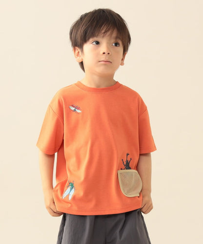 日本童裝 BE#AMS mini 防UV 吸水速乾 網眼口袋蟲蟲印花上衣 90-130cm 男童款 夏季 TOPS