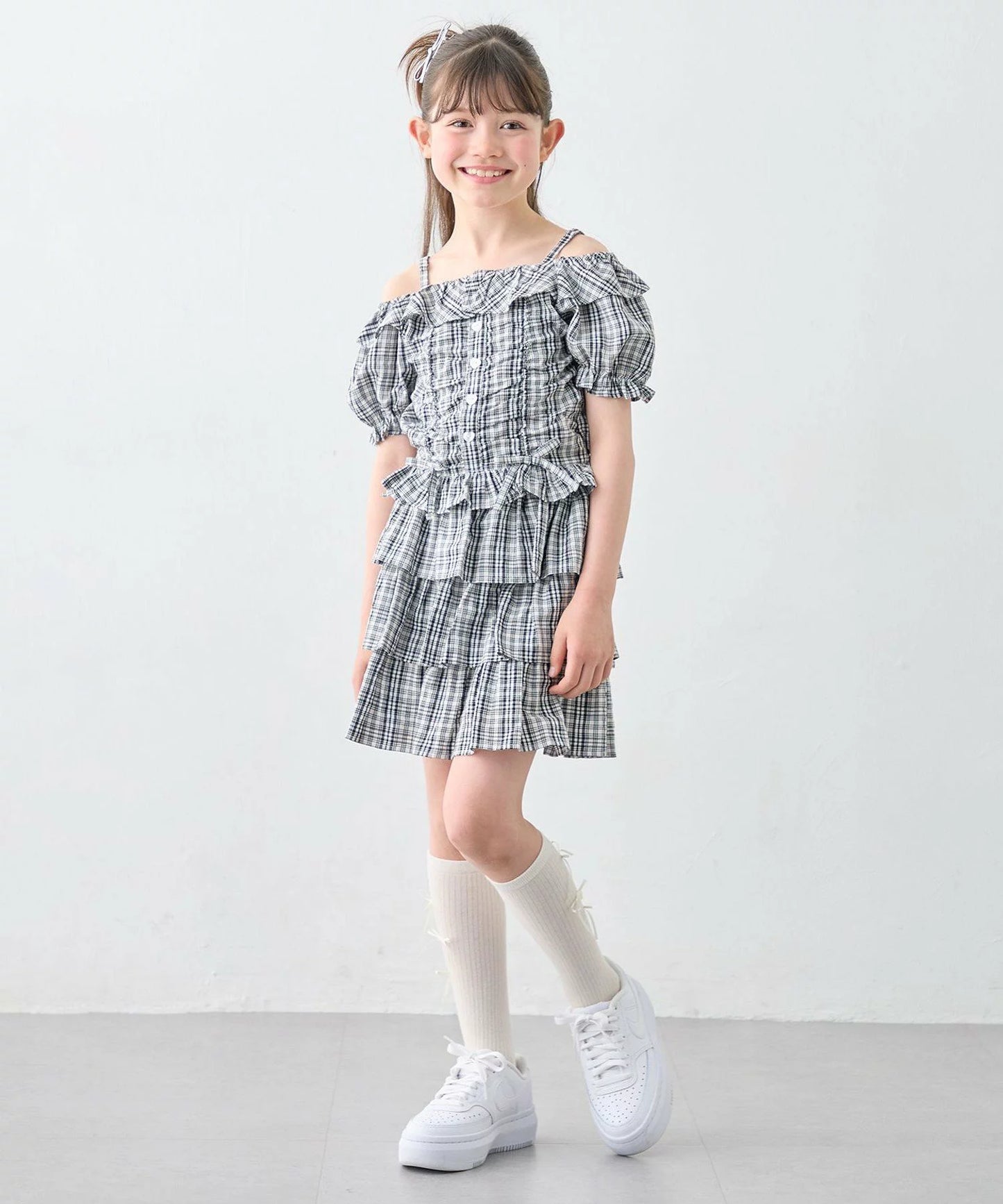 日本童裝 aF#a325 雙向格紋吊帶襯衫 110-160cm 女童款 夏季 TOPS