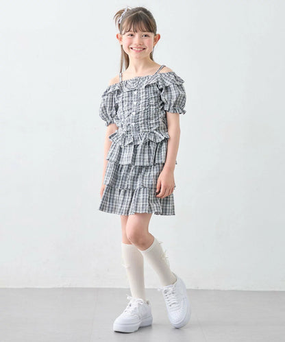 日本童裝 aF#a325 雙向格紋吊帶襯衫 110-160cm 女童款 夏季 TOPS