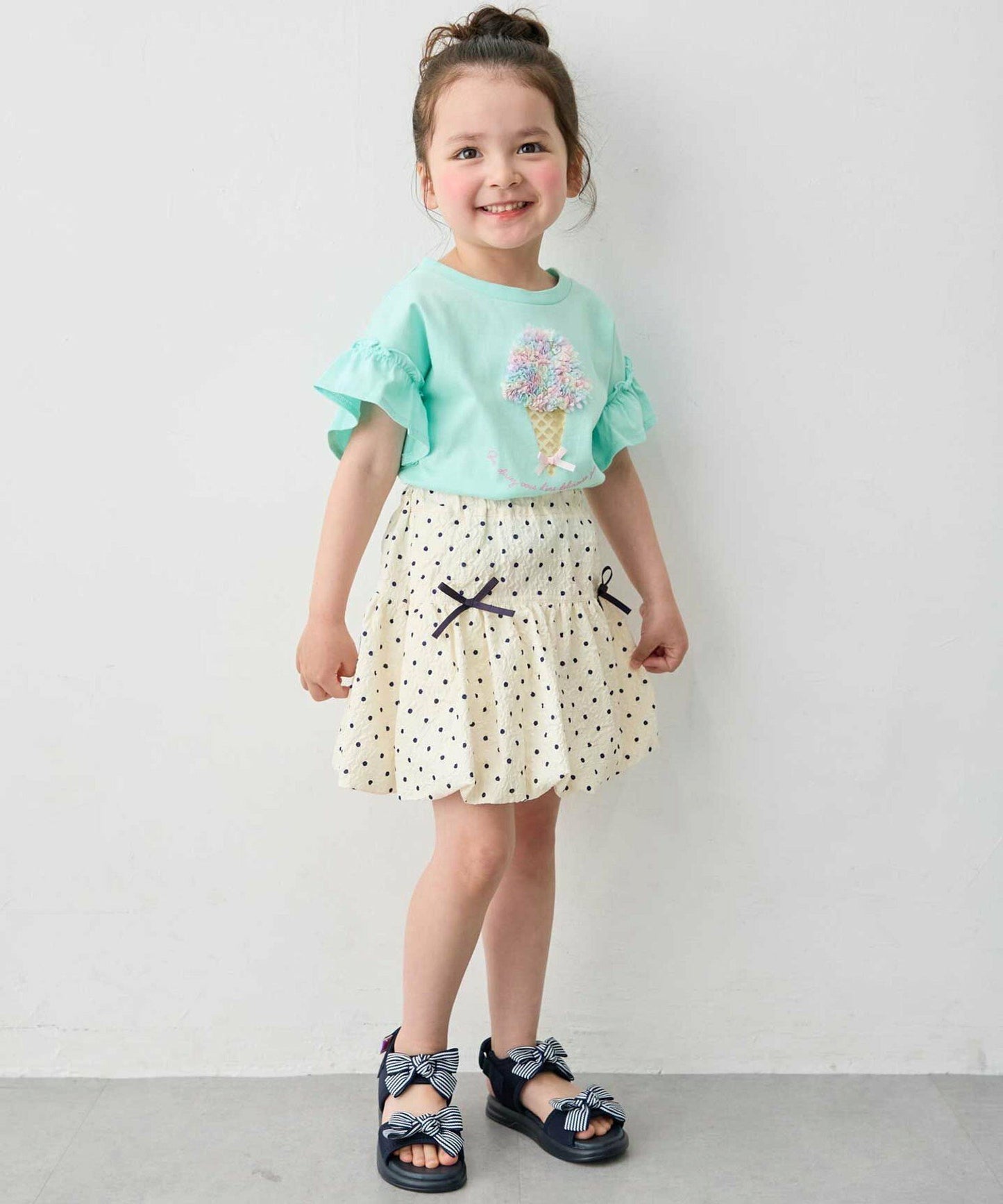 日本童裝 aF#a325 接觸冷感 毛毛印花上衣 90-150cm 女童款 夏季 TOPS