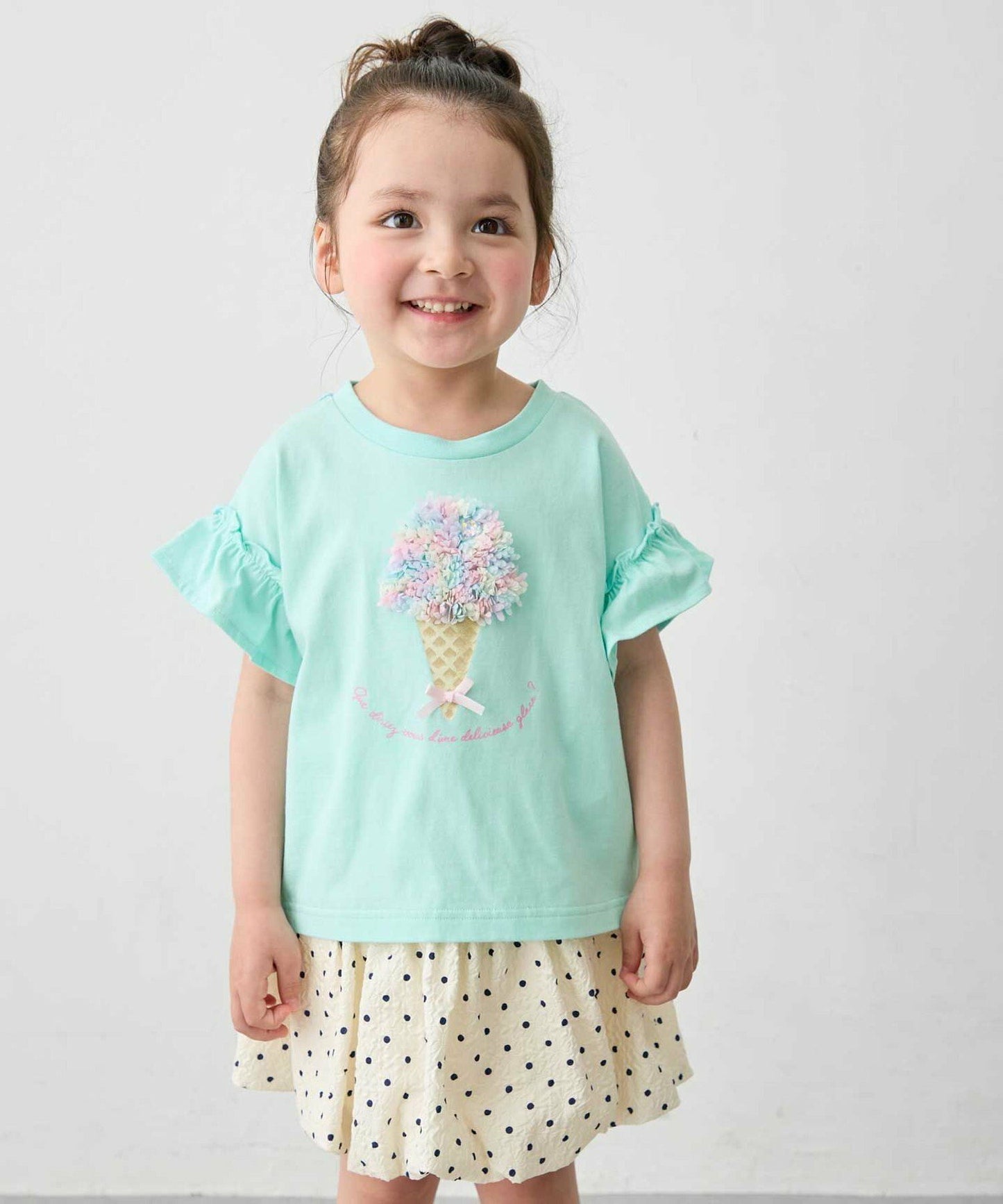 日本童裝 aF#a325 接觸冷感 毛毛印花上衣 90-150cm 女童款 夏季 TOPS