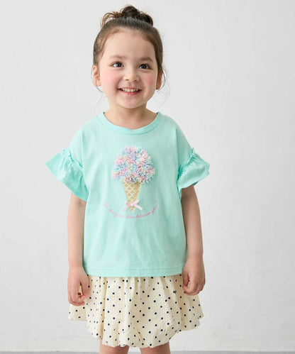 日本童裝 aF#a325 接觸冷感 毛毛印花上衣 90-150cm 女童款 夏季 TOPS