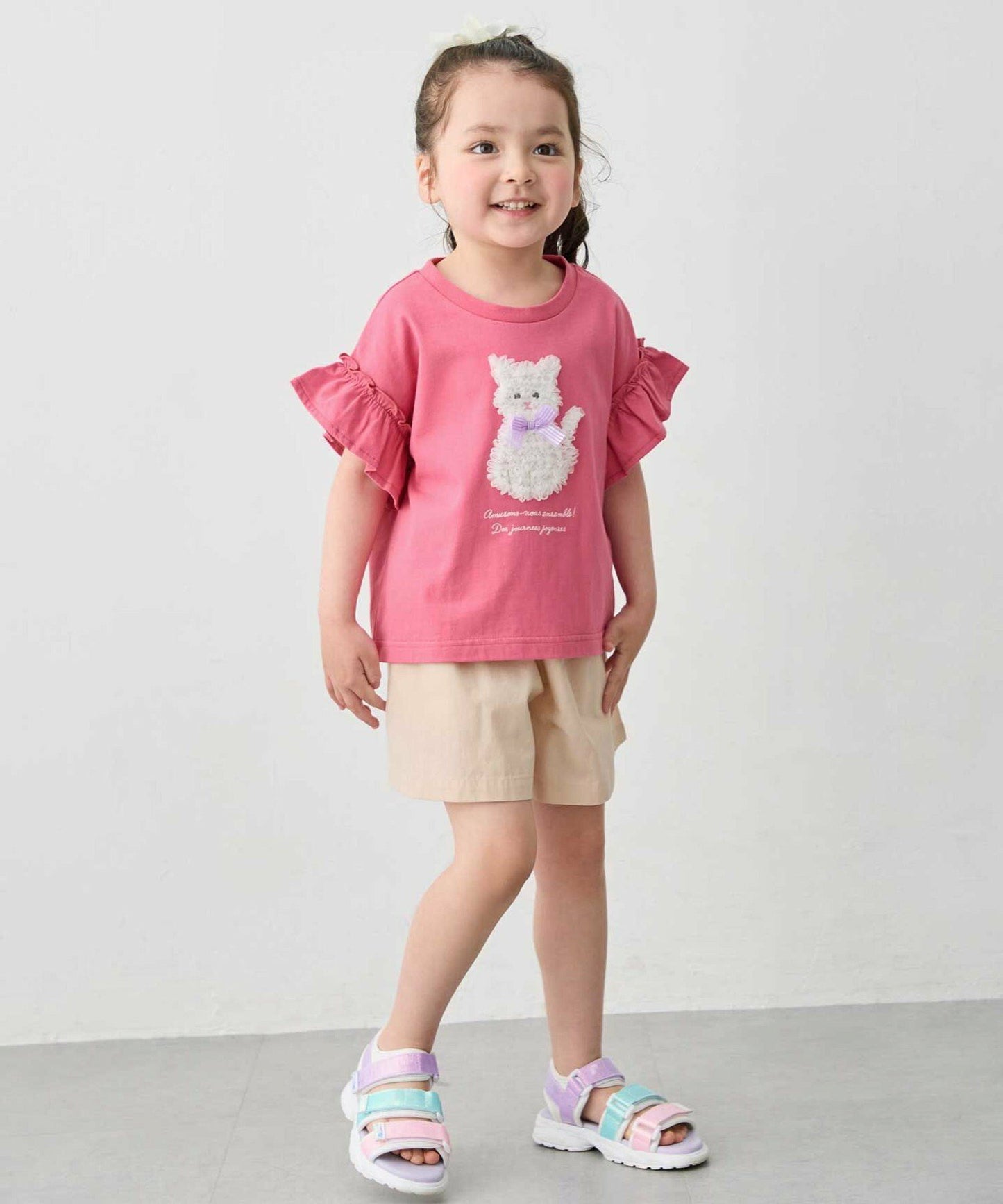 日本童裝 aF#a325 接觸冷感 毛毛印花上衣 90-150cm 女童款 夏季 TOPS