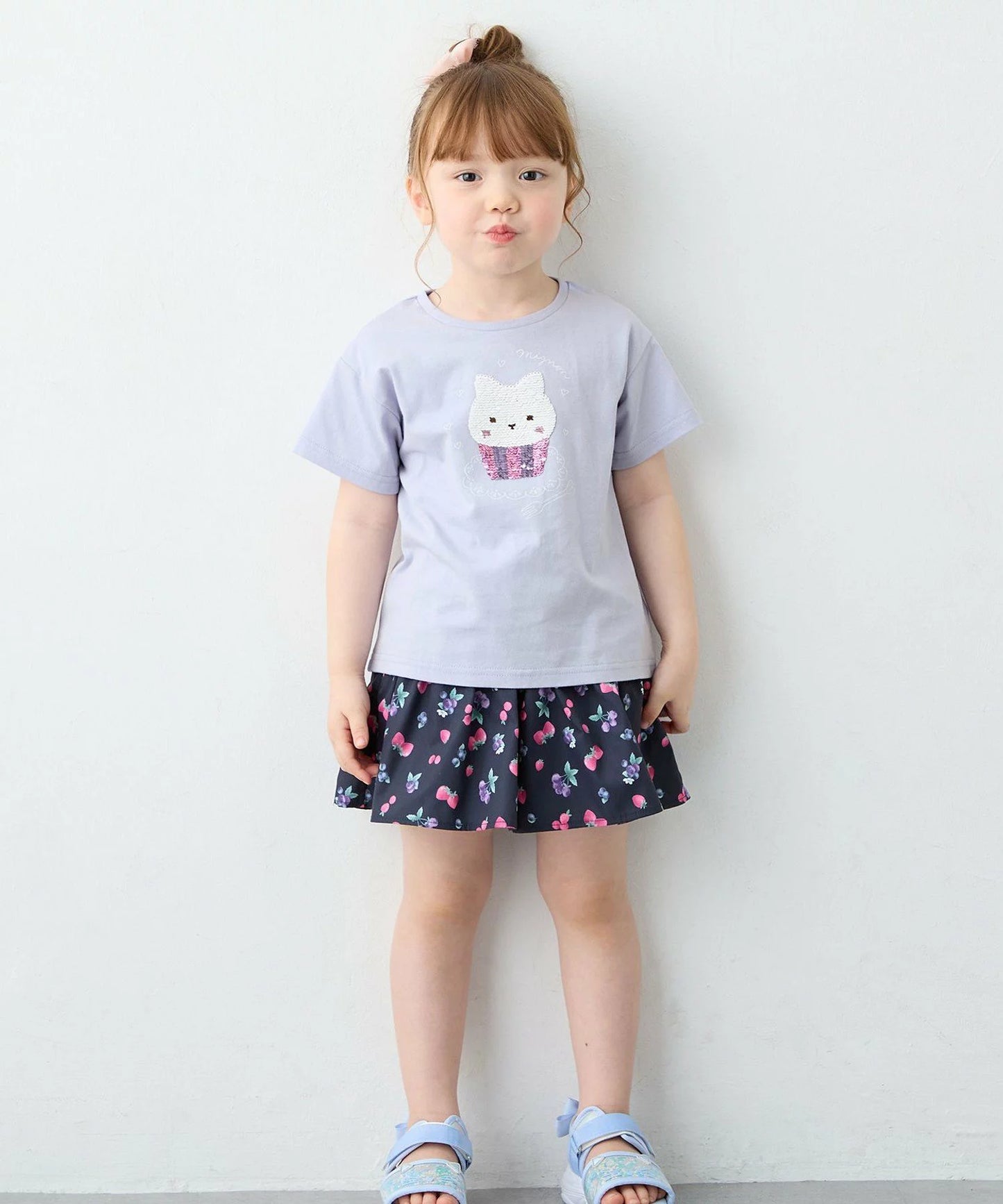 日本童裝 aF#a325 珠片印花上衣 100-150cm 女童款 夏季 TOPS