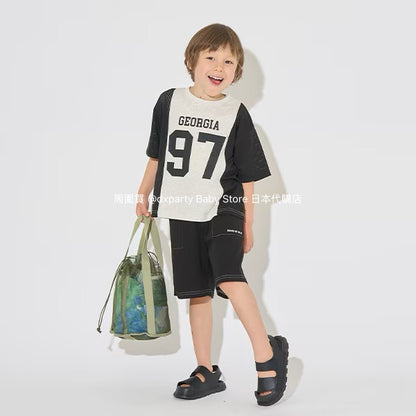 Japanese children's clothing b・R# water-absorbing quick-drying touch cool color-block mesh sports top 100-150cm boys/girls summer TOPS 