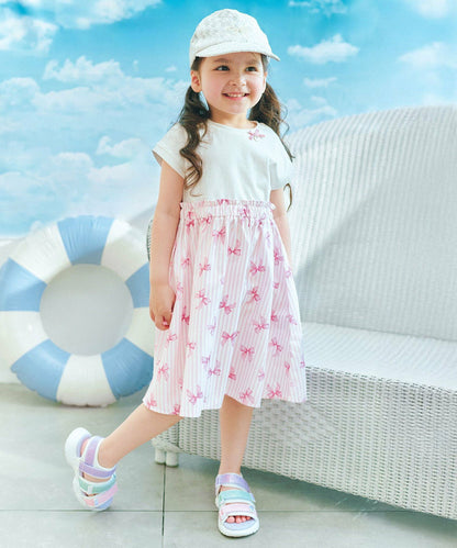 日本童裝 aF#a325 接觸冷感 拼接連身裙 90-150cm 女童款 夏季 DRESSES