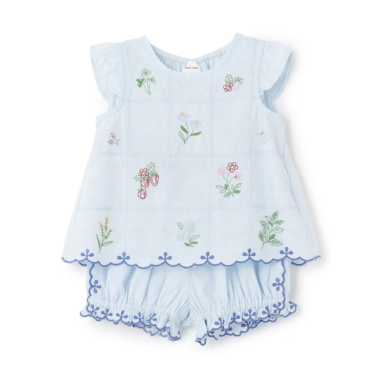 日本童裝 pe#main 達尼卡爾刺繡兩件套裝 70-80cm 女童款 初生嬰兒 夏季 TOPS PANTS