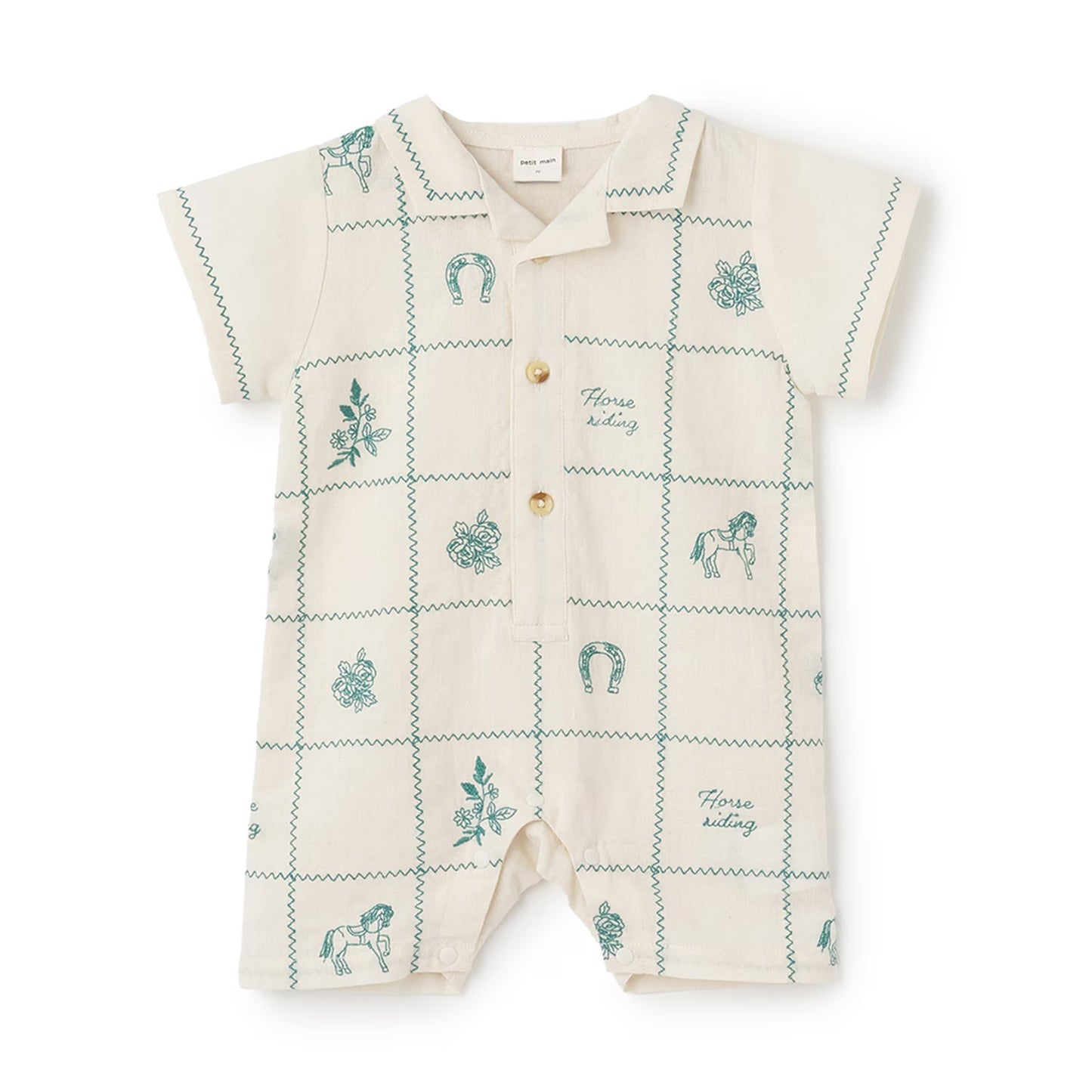 日本童裝 pe#main 印度棉圖案刺繡連衣 70-80cm 男童款 初生嬰兒 夏季 Jumpsuit