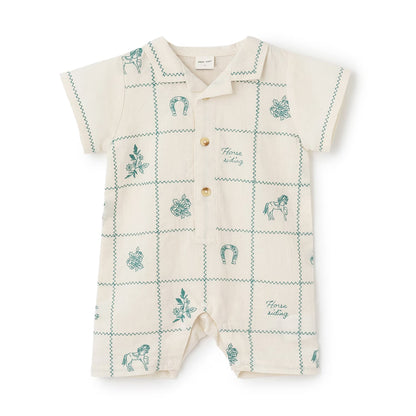 日本童裝 pe#main 印度棉圖案刺繡連衣 70-80cm 男童款 初生嬰兒 夏季 Jumpsuit