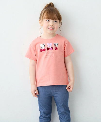 日本童裝 aF#a325 珠片印花上衣 100-150cm 女童款 夏季 TOPS