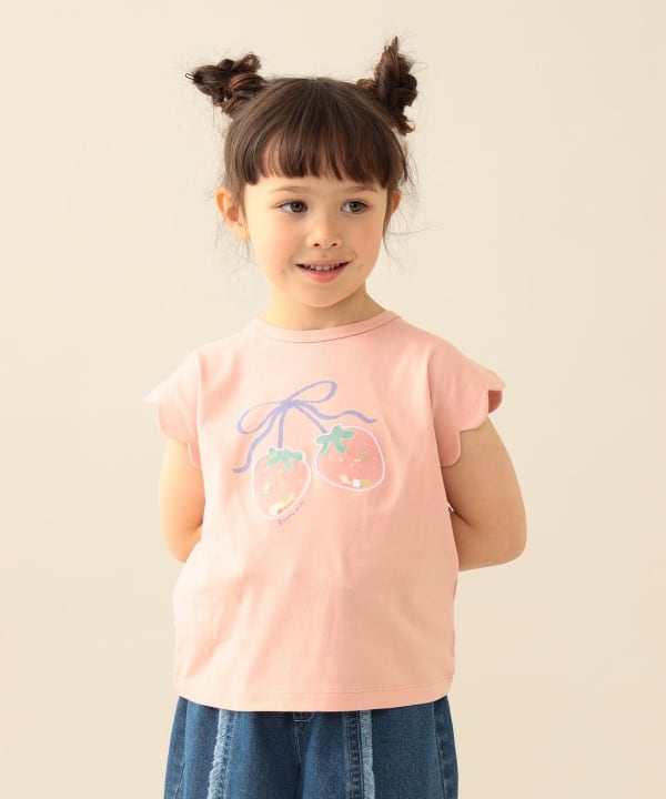 日本童裝 BE#AMS mini 士多啤梨荷葉邊上衣 90-150cm 女童款 夏季 TOPS