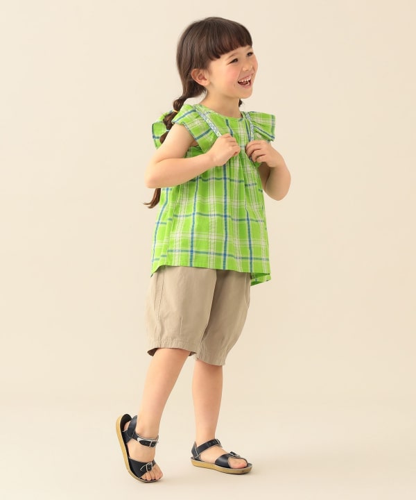 日本童裝 BE#AMS mini 格紋小飛袖上衣 90-140cm 女童款 夏季 TOPS