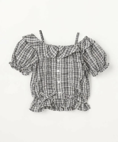 日本童裝 aF#a325 雙向格紋吊帶襯衫 110-160cm 女童款 夏季 TOPS
